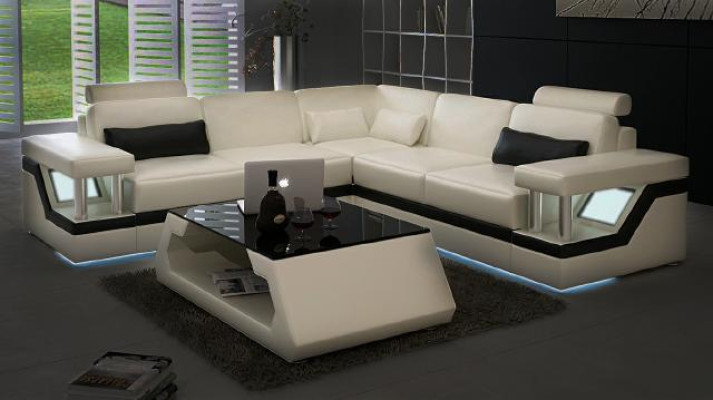 LEDERSOFA XXL GARNITUR WOHNLANDSCHAFT ECKCOUCH LEDER ECKSOFA SCHWARZ / WEIß