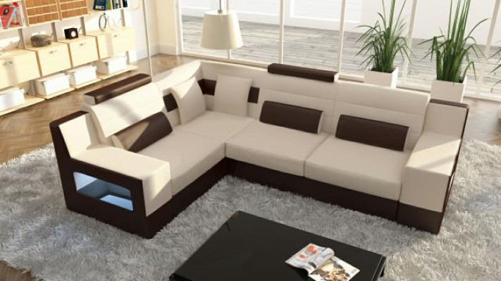 Wohnlandschaft Sofa USB Polster Ecke Ecksofa Garnitur Massfertigung Leder Sofa