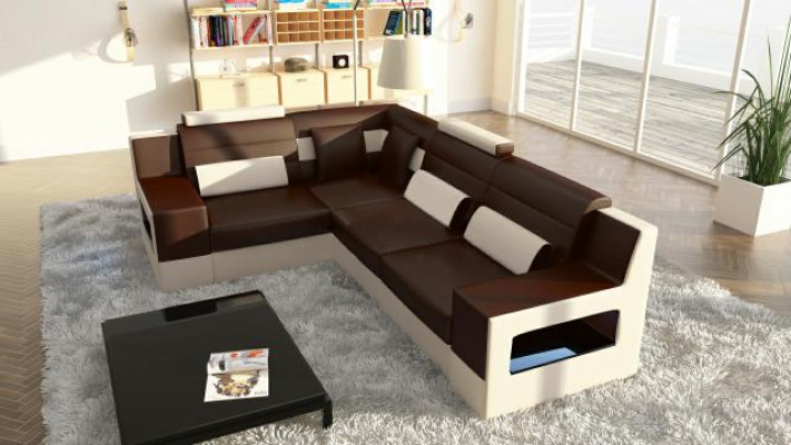 Wohnlandschaft Sofa USB Polster Ecke Ecksofa Garnitur Massfertigung Leder Sofa