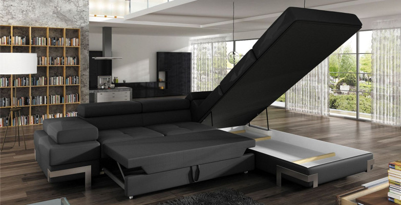 Sofa Schlafsofa Designer Sofa mit Bettfunktion + Bettkasten Ecksofa Couch NEU