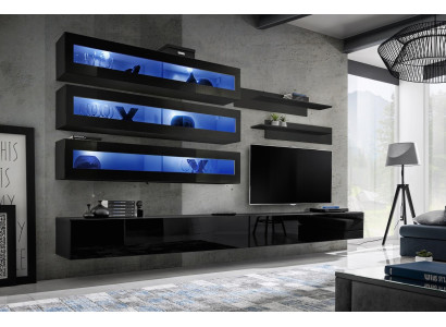 Wohnwand Design Wandregal TV-Ständer Wandschrank Wohnzimmer Holz Einrichtung Neu