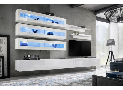 Garnitur 7tlg.Wohnzimmer Set Designer Stil Wohnwand TV-Ständer 2x Wand Regale