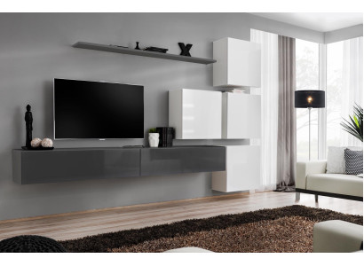 Grau Wandregal TV Ständer Luxus Komplett Stil Modern Wohnzimmer Neu Einrichtung