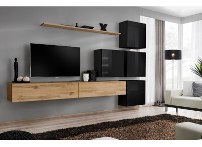 Holzmöbel Wohnwand TV-Ständer Wand Regal Komplett Luxus Garnitur Set