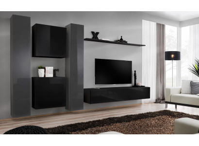Designer Schwarz Wohnzimmermöbel Neu Wohnwand TV-Ständer Set Möbel Sideboard