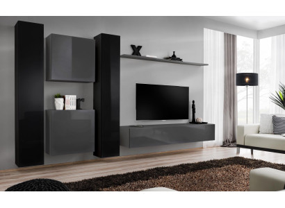 Designer Wohnwand Grau Wohnzimmermöbel 4x Wandschrank Wand Regal Komplett