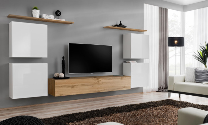 Garnitur Set 7tlg Luxus Neu Wohnwand Braun TV Ständer Wandschrank Holz