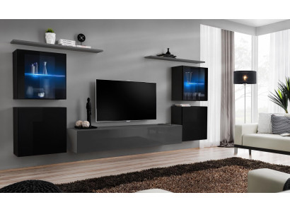 Wohnzimmermöbel Set 7 tlg Designer Luxus Grau Sideboard Wohnwand Neu