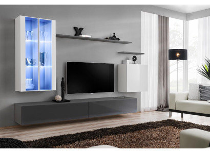 Grau Möbel Wohnzimmermöbel Designer Holzmöbel Luxus Stil Schrank Wandschrank
