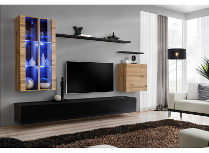 Wohnwand Holzmöbel Schwarz TV-Ständer Sideboard Wandschrank Holzmöbel Neu