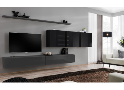 Wohnwand Grau Komplett 7tlg Designer Holzmöbel Sideboard Wandschrank Wand Regal