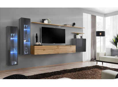 Wohnzimmer Set Wohnwand Braun Luxus Wandschrank TV-Ständer Komplett Sideboard