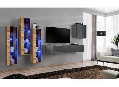 Luxus Wohnwand Grau Hochglanz TV Ständer Designer Sideboard Wohnzimmer Set