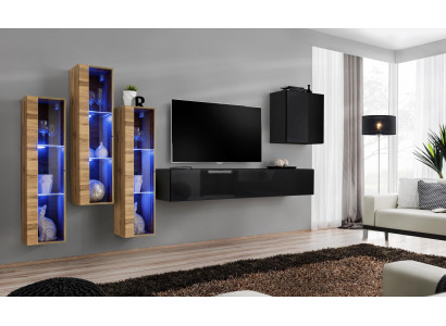 Wohnwand Möbel Wohnzimmer Luxus Hochglanz TV Ständer Schwarz Holz Komplett Neu