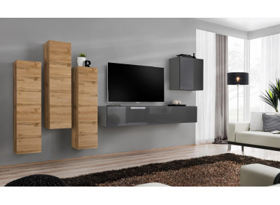Luxus Set Wohnwand 5tlg. Wohnzimmer Einrichtung rtv Wandschrank Grau Möbel