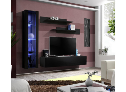 Wohnzimmermöbel Schwarz Komplett Set Wohnwand Designer Hänge Vitrine Möbel