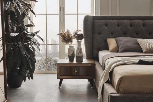 Modernes Schlafzimmer Set Designer Bett 2x Nachttische Kommode Spiegel