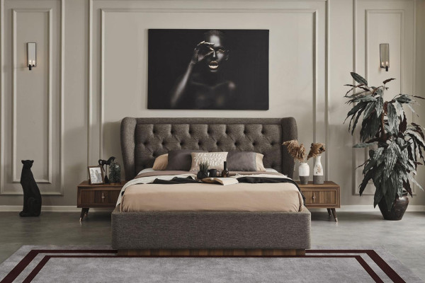 Modernes Schlafzimmer Set Designer Bett 2x Nachttische Kommode Spiegel