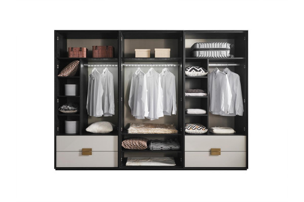 Schwarz-Weißer Schlafzimmer Kleiderschrank Moderner 6-Türiger Schrank