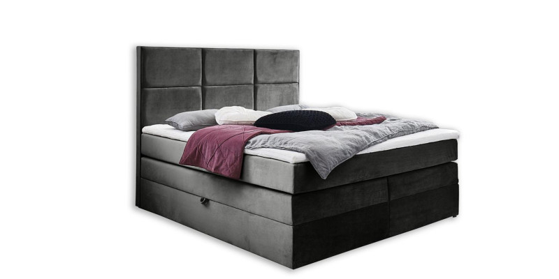 Graue schicke Doppelschlafzimmer Holzmöbel Design elegante Polsterung Stoff