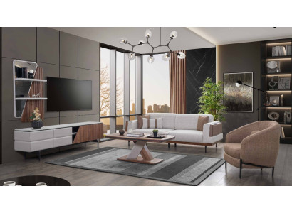 Modernes Wohnzimmer Set 3-Sitzer Couchtisch TV-Ständer Wandregal 5tlg