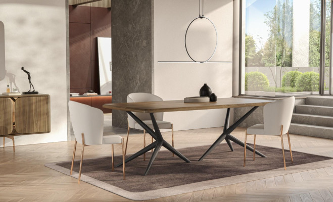 Weiß-Braune Esszimmer Garnitur Moderner Esstisch + 4x Stühle 5tlg Set