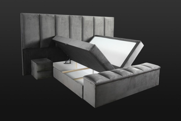 Graues Doppelbett+2x Nachttische klassisches Schlafzimmermöbel Design eleganter