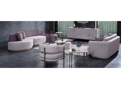 Wohnlandschaft Sofagarnitur Große Rosa Stoffsofas Modern Set 5tlg Sofa