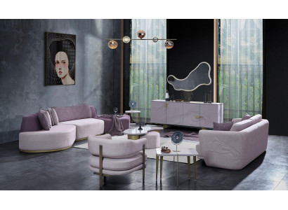 Sofagarnitur Große Wohnlandschaft Rosa Stoffsofas Modern Set 7tlg