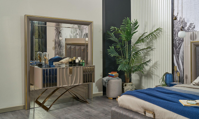 Schlafzimmer Garnitur Doppelbett Bett Braun Set 4tlg Konsolentisch Neu