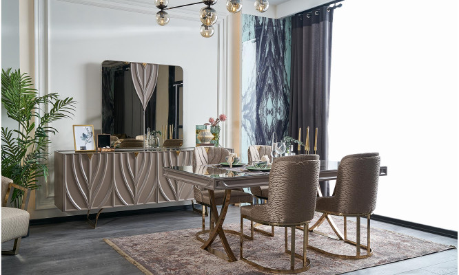 Esstisch Essgruppe Essecke Esszimmer Holz Braun Set 7tlg Stühle Luxus