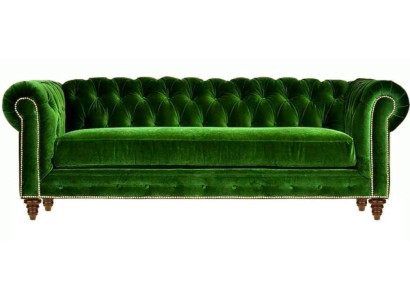 Original Chesterfield Dreisitzer Modern Design Sofa Grün Samt Möbel Stoff Couch