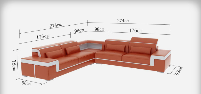 Ledersofa mit USB,Wohnlandschaft Ecksofa Eck Garnitur Design Modern Sofa G8020B