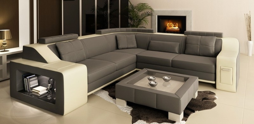 Ecksofa Leder Textil Sofa Couch USB Polster Wohnlandschaft L Garnitur Sitz Neu