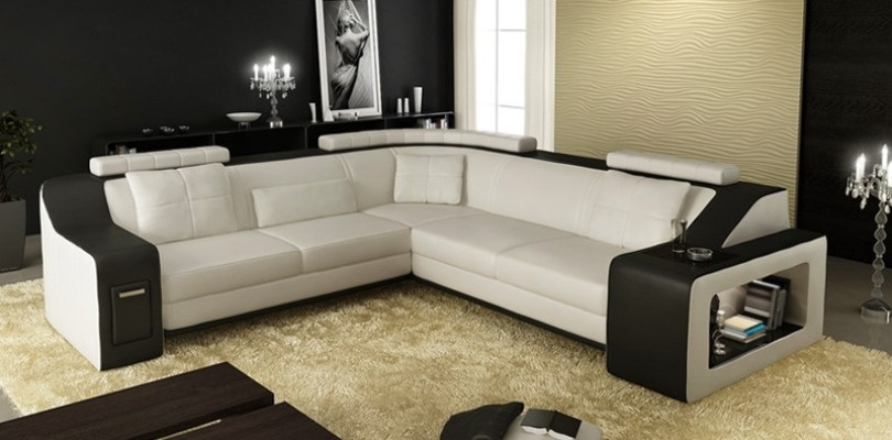 Ecksofa Leder Textil Sofa mit USB Polster Wohnlandschaft L Garnitur Sitz Isching