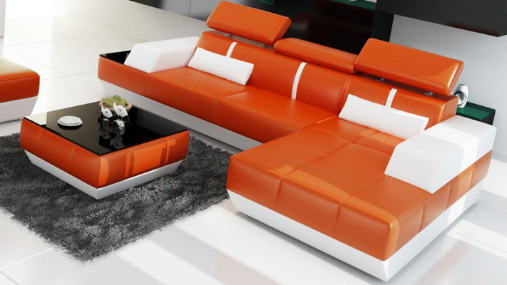 Ledersofa Sofa mit USB,Wohnlandschaft Ecksofa Garnitur Design Modern Sofa K5015C