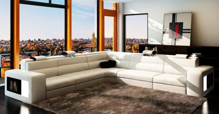 Ledersofa Sofa Couch Ecksofa Sitz Polster Wohnlandschaft XXL Big Weiden Black