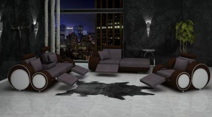 Sofa Garnitur Leder & Textil Stoff Couch Sofagarnitur 3+Chaise+1 Wohnlandschaft