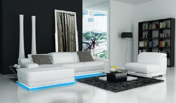 Wohnlandschaft Polster Ecke Eck Sofa Couch Garnitur Landschaft Leder Neu / 2711B