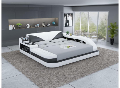 Multifunktions Bett Luxus Design Leder Betten Doppel Ablage Regal 180x200