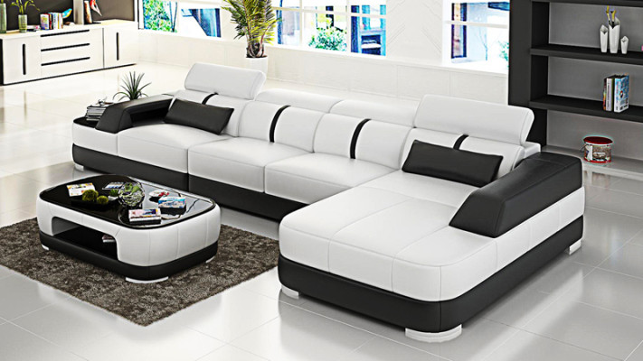 Ledersofa Polster Sitz Eck Sofa Garnitur Wohnlandschaft Wohnzimmer