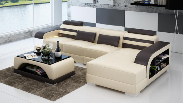 Ledersofa Couch Wohnlandschaft Ecksofa Eck Garnitur Design Modern Sofa G8033C