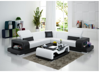 Ledersofa Couch Wohnlandschaft Ecksofa L-Form Garnitur Design Dekor Modern