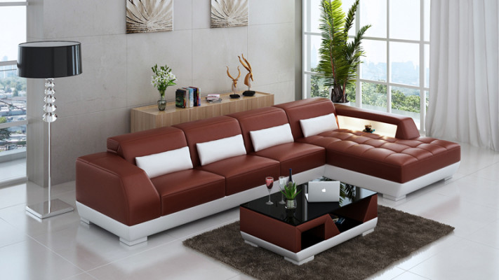 Ledersofa Couch Wohnlandschaft Ecksofa Eck Garnitur Design Modern Sofa G8024C