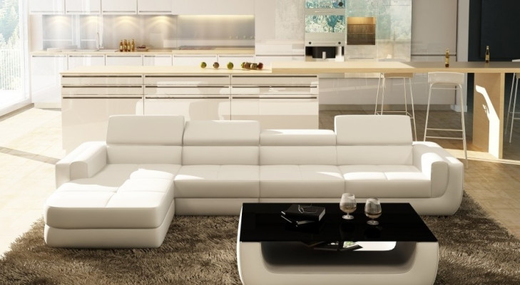 Ecksofa Ledersofa Wohnlandschaft L Form Sofa Couch Polster Sitz Ecke Tettau Weiß