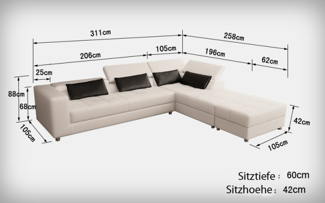 Ledersofa Couch Wohnlandschaft Ecksofa Eck Garnitur Design Modern Sofa F3018