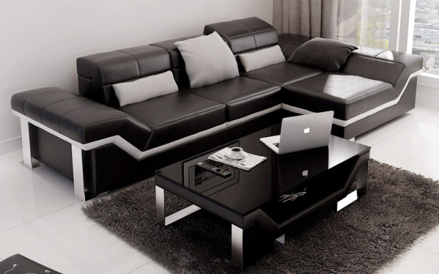 Ledersofa Sofa Couch Wohnlandschaft Ecksofa Garnitur Dekor Modern Design