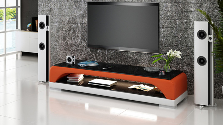 RTV TV Sideboard Leder Glas Tisch Fernseh Schrank Tisch Lowboard Mo.H