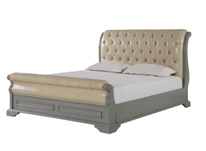 Chesterfield Design Bett Grau 180x200 Doppelbett Betten Polster Lederbett Möbel