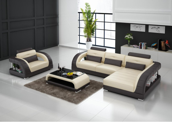 Ledersofa Couch Wohnlandschaft Ecksofa + Sessel Neu Garnitur Design Sofa mit USB